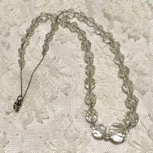 Vintage Crystal Bead Necklace Chain Strand Round Faceted Beads Art Deco
